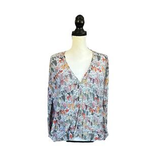 Sparrow Katazome Print V-Neck Krummau Cardigan Anthro Cotton Linen Retro Boho XS